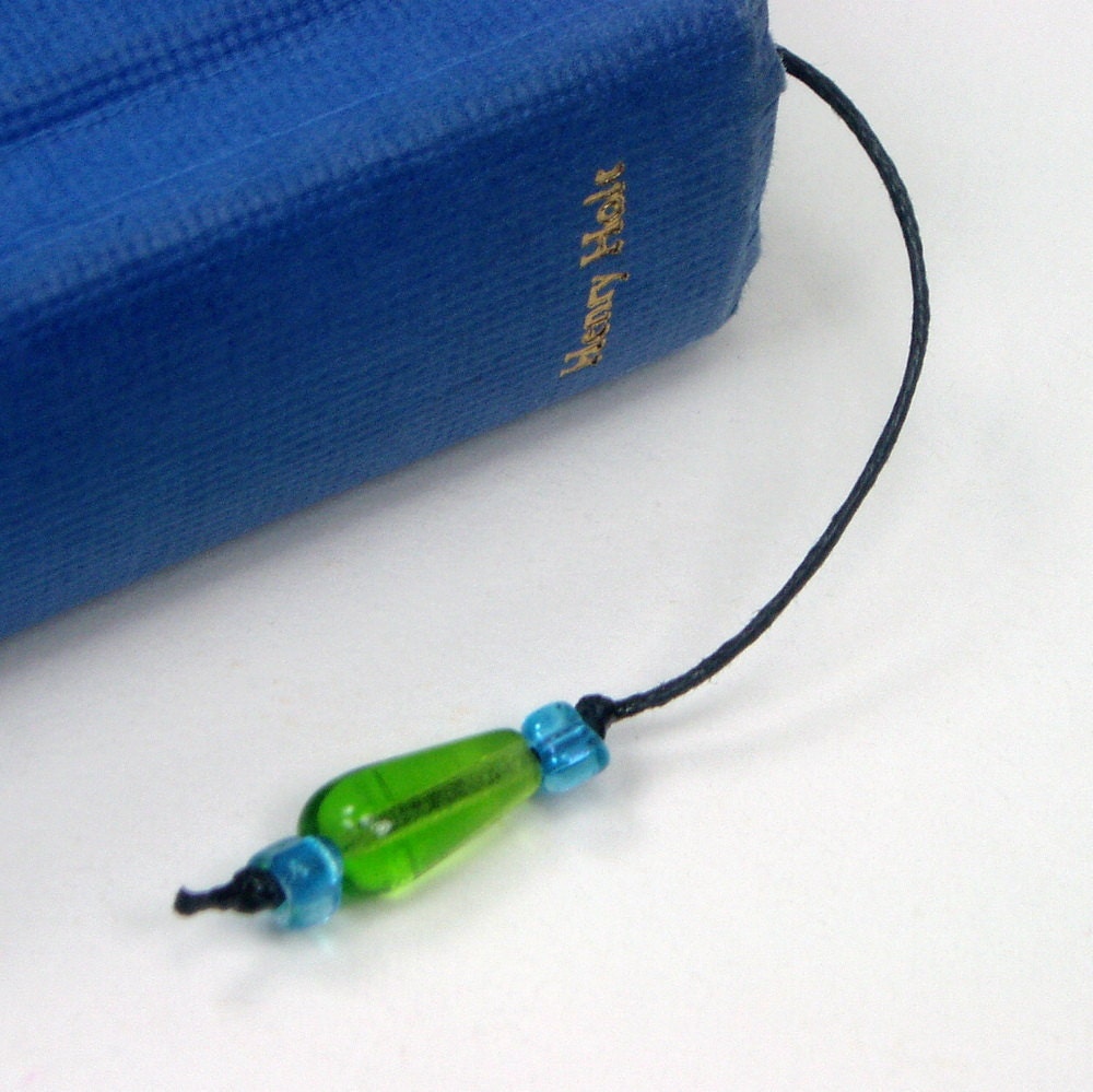 RESERVED Book Thong, Beaded Bookmark, Book Cord, Book String, Gift for Book Club, Blue, Green, TJBdesigns