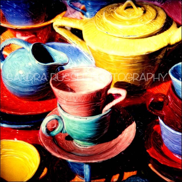 Antique Dishes Altered Polaroid Photography  8x8 photo matted and signed