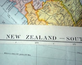 1920 Very Large Antique Map of the South Island of New Zealand