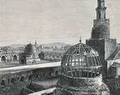 1886 German Antique Engraving. The Mosque of Ibn Tulun, Cairo, Egypt - bananastrudel