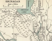 1952 Vintage City Map of Srinagar, India