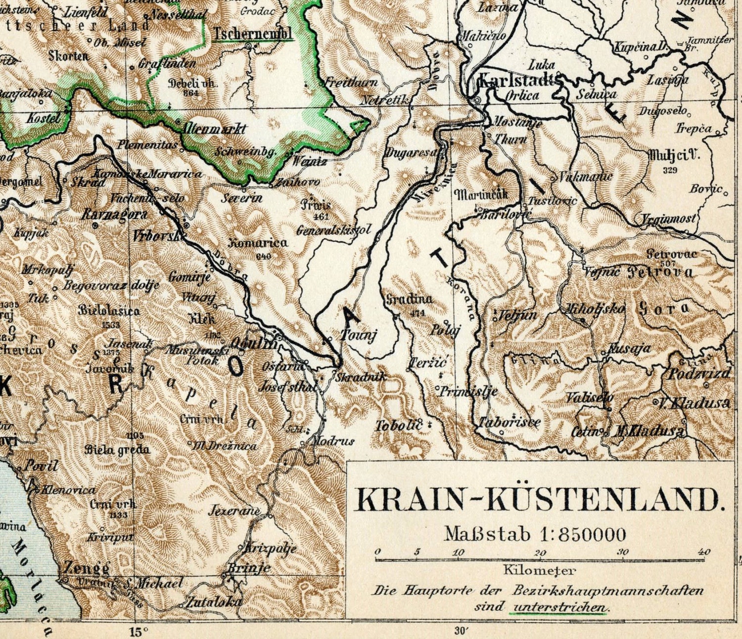 1895 Antique Map of Carniola and the Austrian Littoral