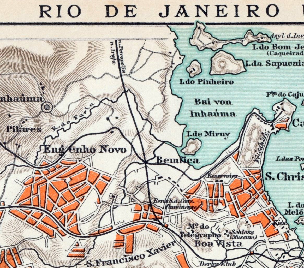 1895 German Antique City Map of Rio de Janeiro, Brazil, and Environs