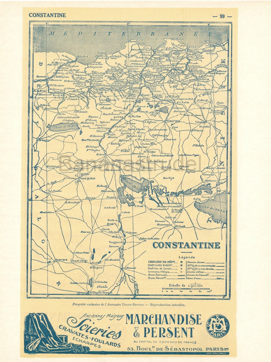 Ca. 1925 Vintage Petite French Back to Back Map of Constantine and Oran, Algeria