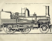 1878 English Antique Engraving of Express Passenger Engine, Southern Railway of France