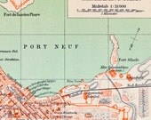 1895 Historical Original City Map of Alexandria, Egypt