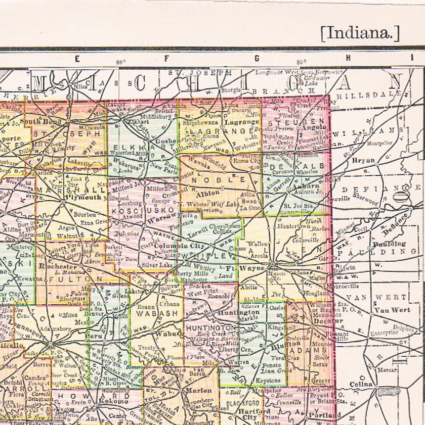 1900 Charming Antique Map of Indiana