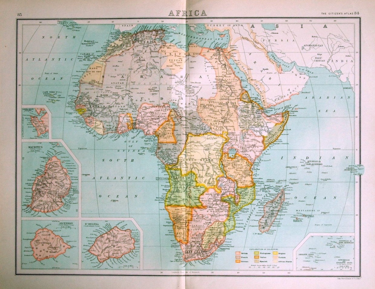 1898 Large Antique Map of Africa