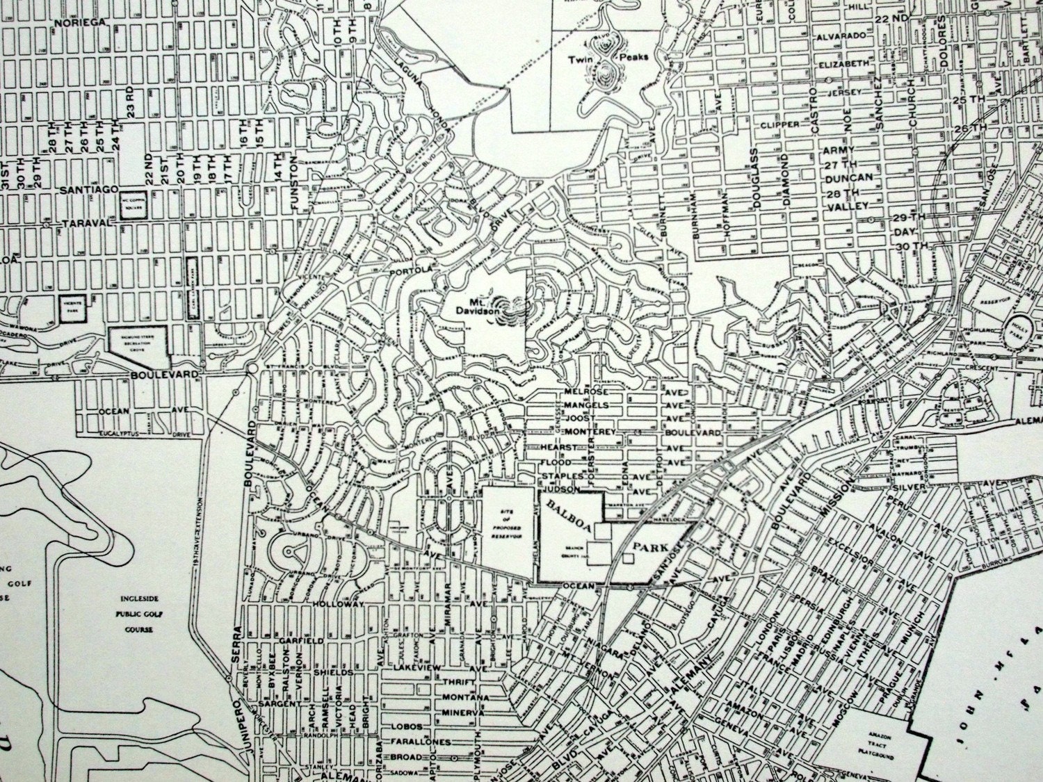 1937 Vintage City Map of San Francisco, California