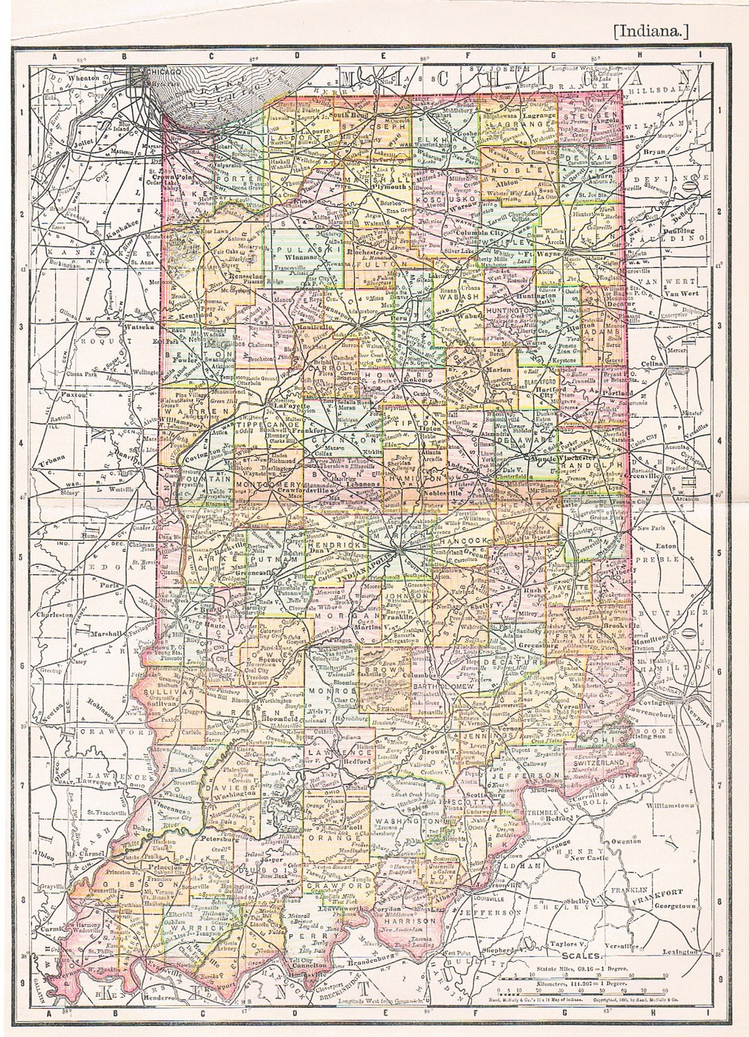 1900 Charming Antique Map of Indiana