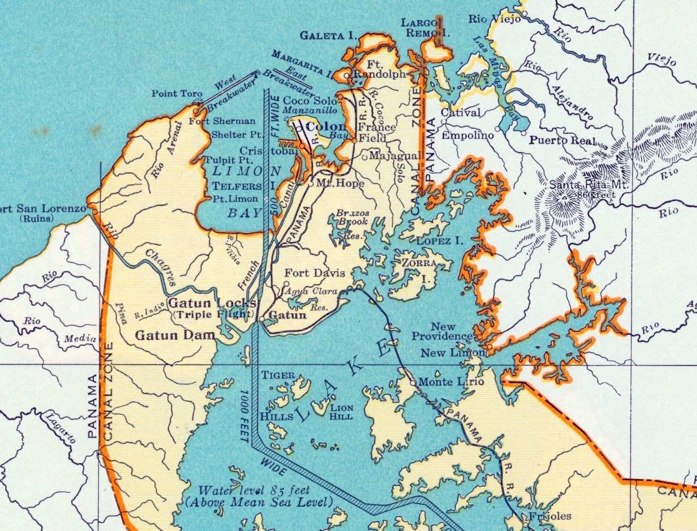 1937 Vintage Map of the Panama Canal Zone