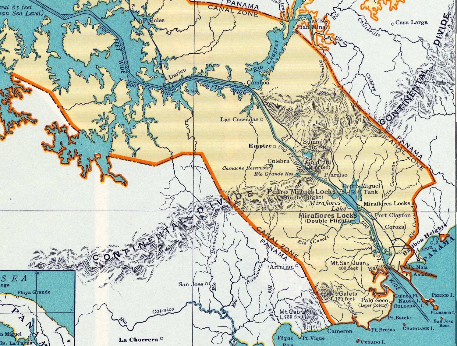 1937 Vintage Map of the Panama Canal Zone