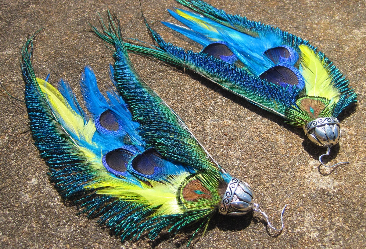 Long Feather Earrings - Tribal Earrings with Sterling Silver Ear Hooks - Sun Dancer