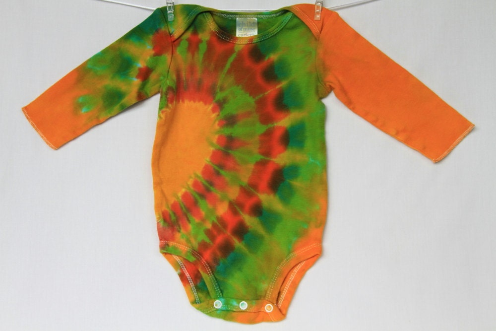 Children Baby Onesie Tie Dye 9 months Yellow Golden Lime Green Long Sleeve AnnThenBaby
