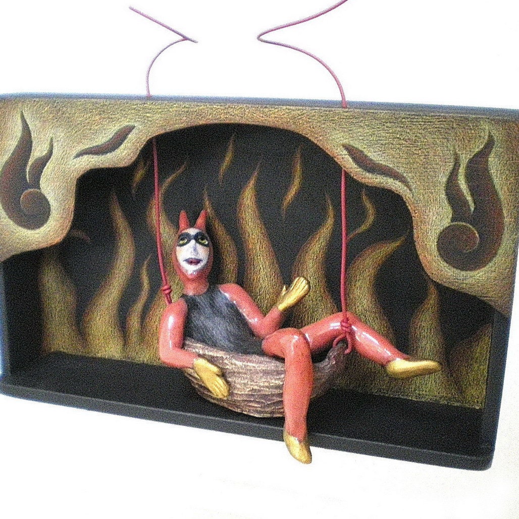 In a Handbasket - Ceramic and mixed media sculpture, Raku