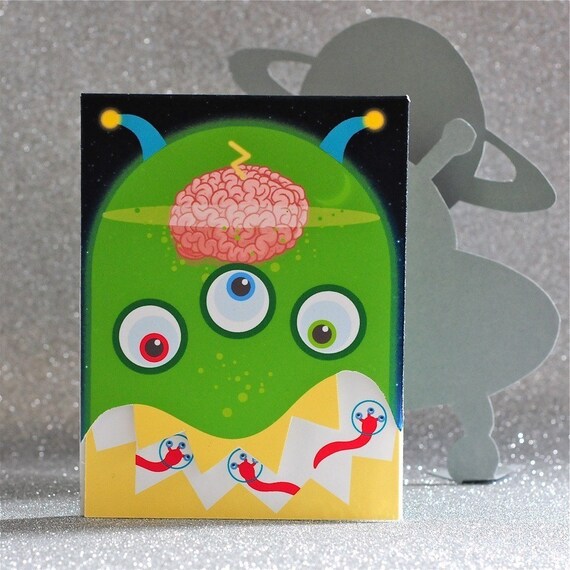 Buy gift tags and printable cards - Munching Aliens - Printable Cards, Envelope, Gift Tags, Favor, Bunting