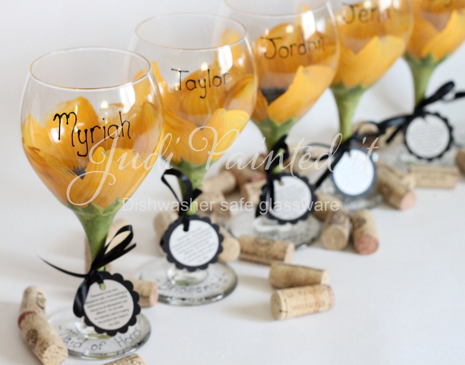 Daisy hand painted wine glasses in a SET OF 6 - You choose the colors - FREE Personalization and dishwasher safe
