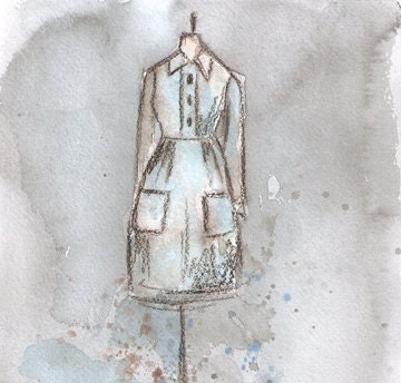 Print - Watercolor and Charcoal - Vintage Dress Painting - Vintage Jane Dress - 10x13 - Lauren Maurer Artworks on Etsy
