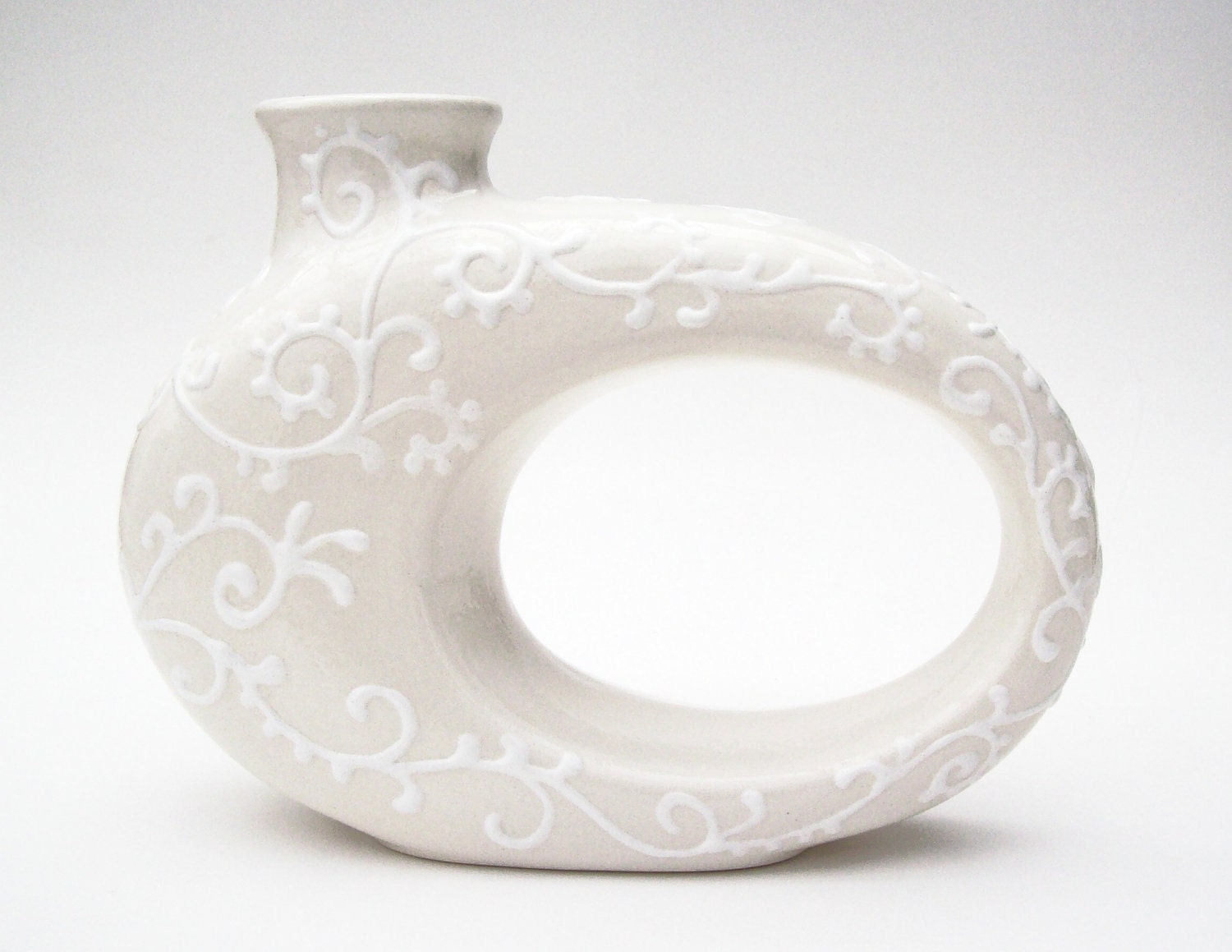 Unique White on White Textured Swirl Vase