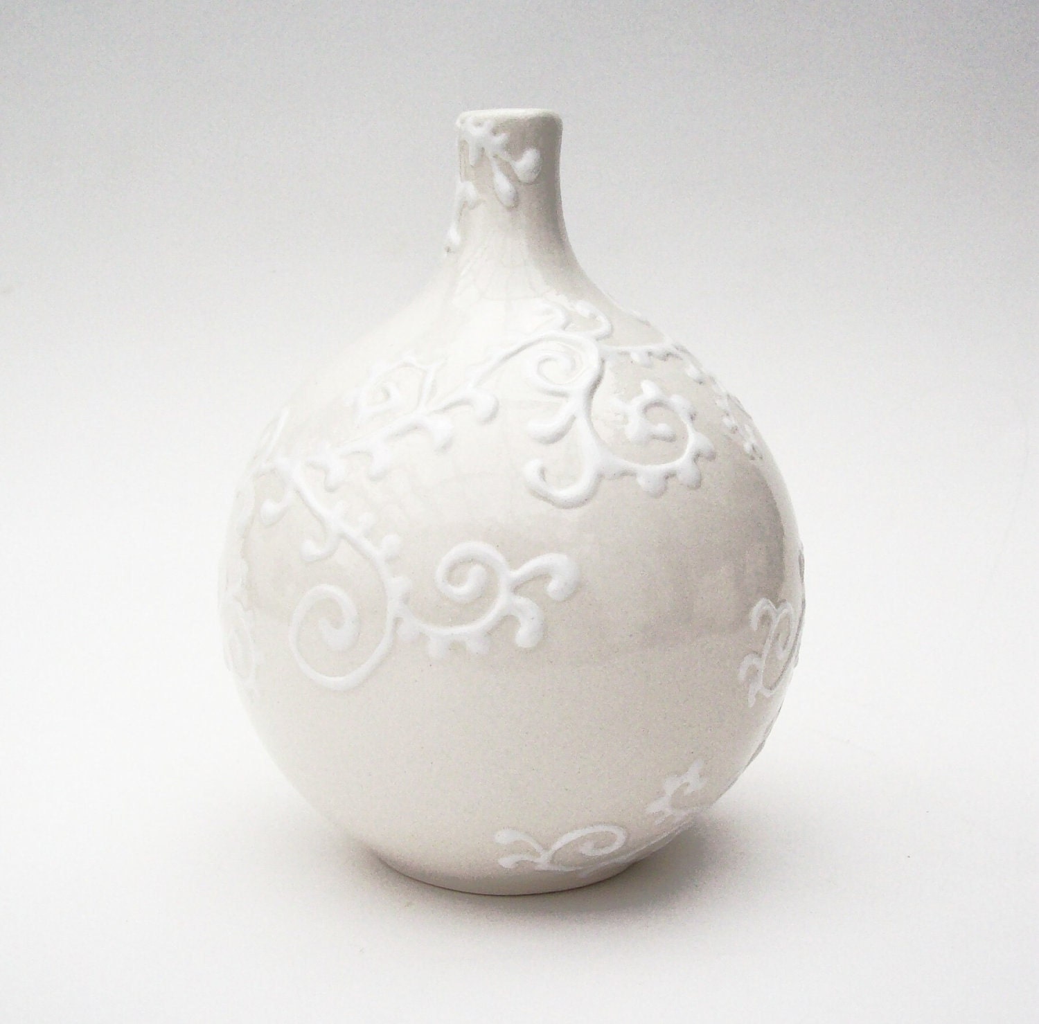 Bulb White on White Textured Swirl Vase