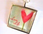 Love Life - Glass Tile Pendant in Silver Tray with Chain
