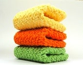 Bright Citrus Crochet Cotton Washcloths, Crocet Cotton Dishcloths