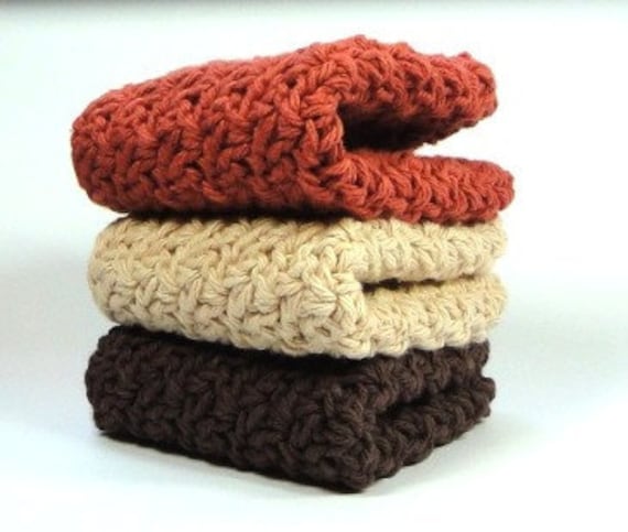 Warm Winter Crocheted Washcloths, Cotton Crochet Dishcloths, Knit Dish Cloth