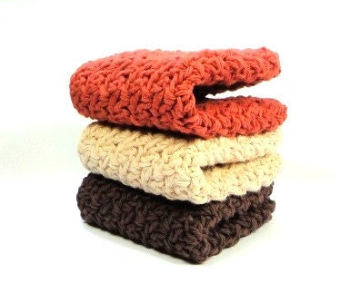 Warm Winter Crocheted Washcloths, Cotton Crochet Dishcloths, Knit Dish Cloth