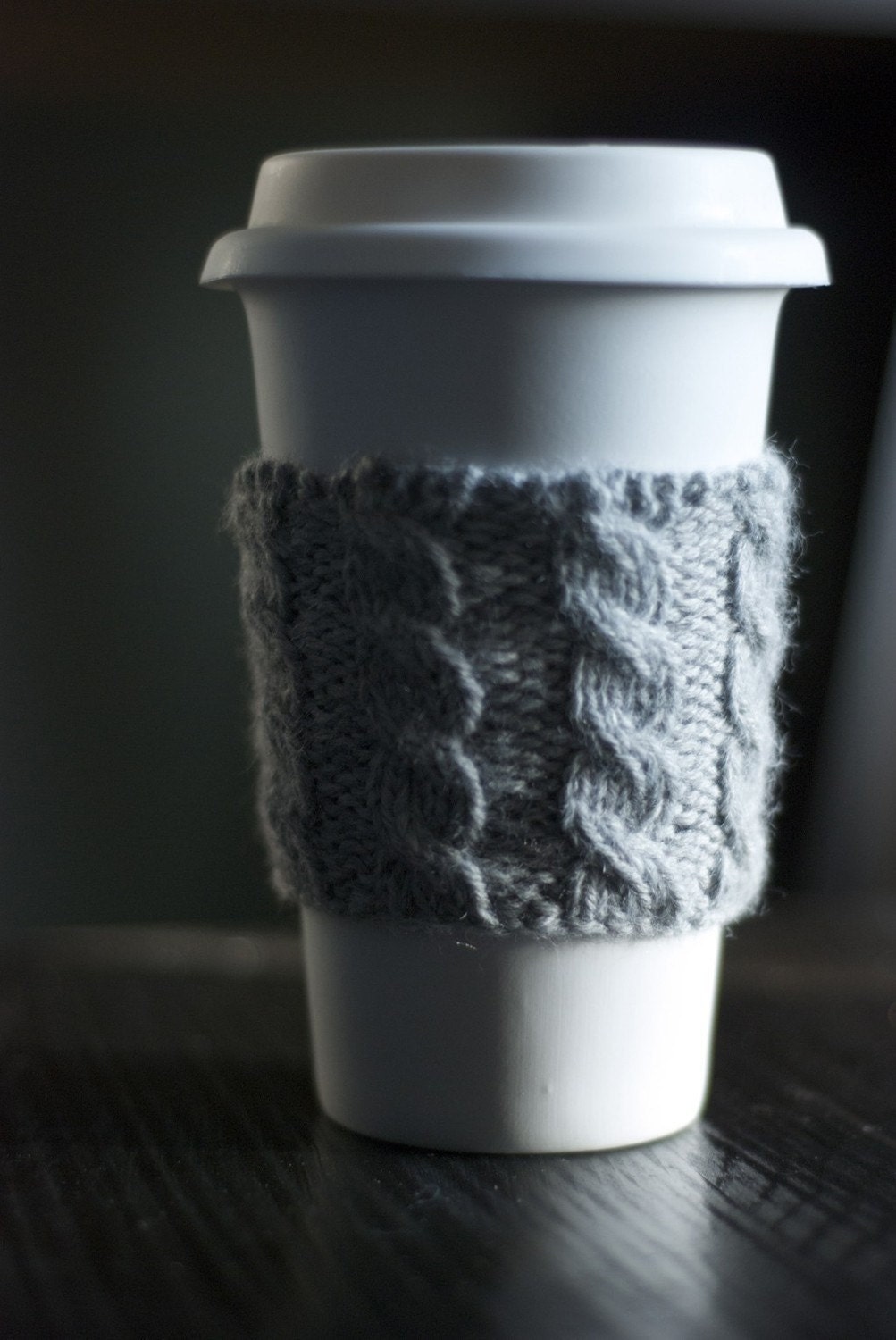 Cable Knit Coffee Cozy - Heather Gray