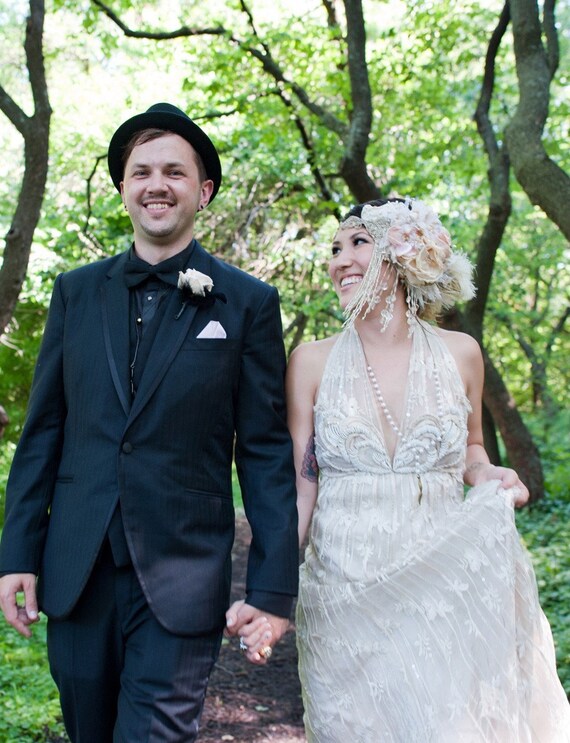 The ALANA Headdress- Custom Made luxe Headband Headdress with Vintage Elements. Fit for a queen.