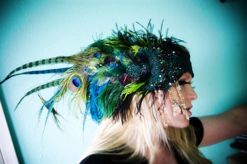 Kat Swank Custom Headband with Vintage Materials- You choose the colors. Headpiece fit for a QUEEN. Liaison Headdress, Wearable Textile Art.