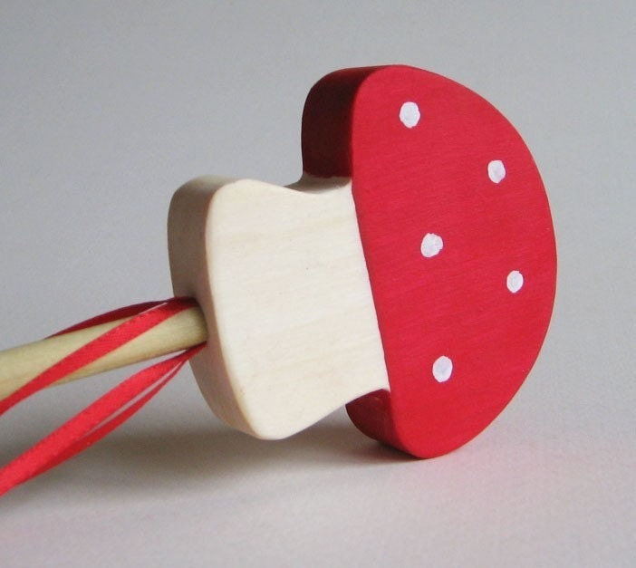 Wooden Fairy Toadstool Wand- Waldorf Toy Mushroom