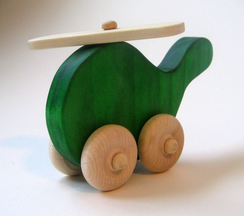 Wood Toy  Helicopter- Green- Waldorf- Imagination Kids