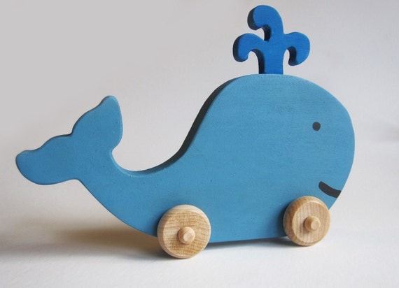 Wooden Whale Push Toy- Waldorf- Eco-friendly-  Toddler fun