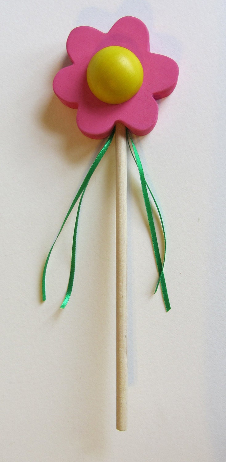 Pink Flower Wooden Wand Toy- Spring fairy princess Waldorf root children- eco-friendly
