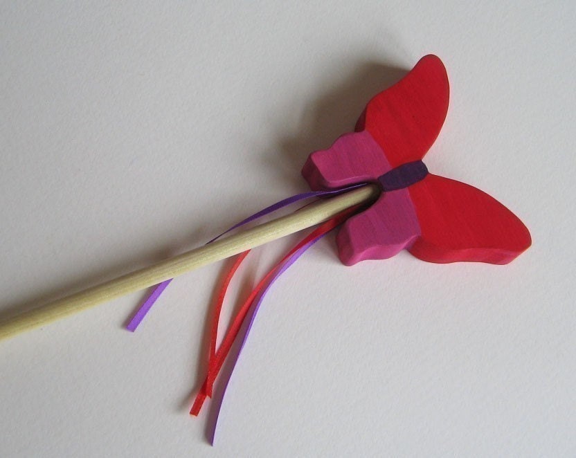 Red and Pink Wooden Butterfly Wand