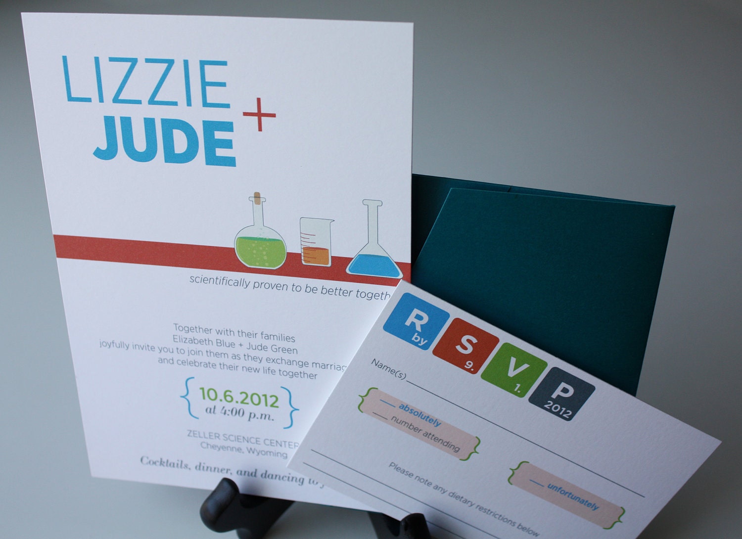 The Jude Chemistry Wedding Invitation Suite, 50 sets with pocket envelopes, made with green, eco friendly materials