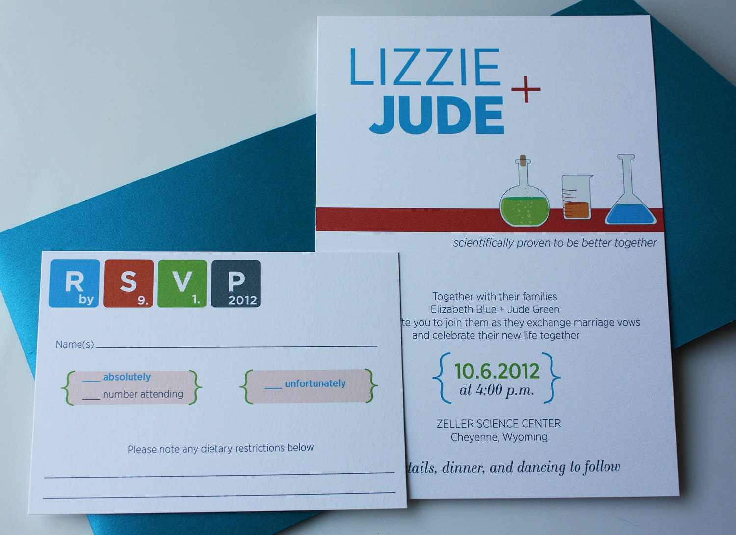 The Jude Chemistry Wedding Invitation Suite, 50 sets with pocket envelopes, made with green, eco friendly materials