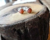 tiny coral sterling silver studs