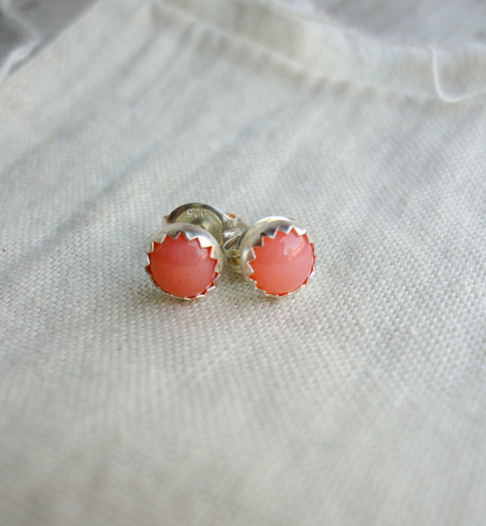 coral sterling silver studs