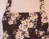 Womens Full Apron w/ 2 pockets - Elegant Blossoms - Black and White Flowers