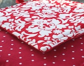 Kitchen Fabric Potholders - Set of 2 - Lipstick Red Damask