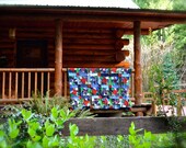 Patchwork Quilt Mosaic Stars Upcycled Made from Recycled Warm Wool Sweaters Blanket Throw Eco Wonky Whimsical Quirky Holiday Gift Scrappy