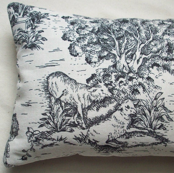 Travel Pillow Buckwheat Neck Roll - Black and Ivory Toile - Home Decor
