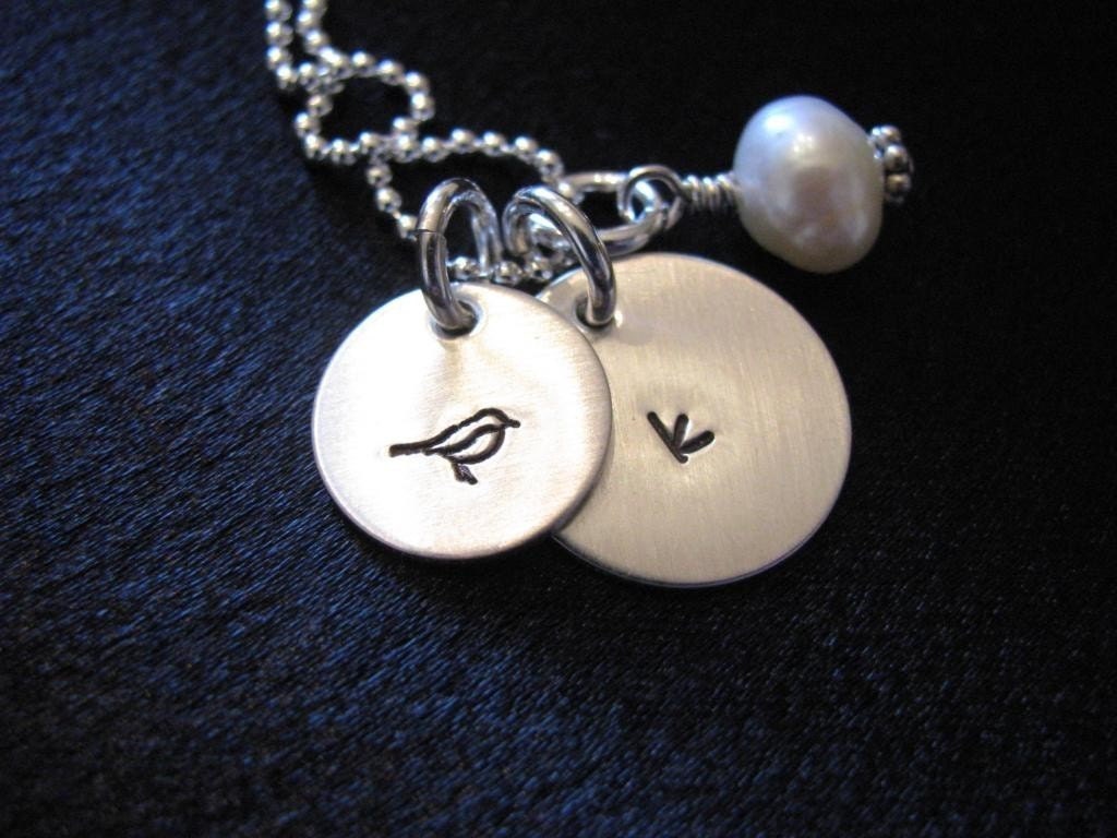 Emily Necklace- Simple initial necklace with a small decorative disk with symbol of your choice- HAND STAMPED