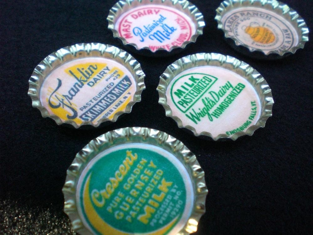 Farmhouse Dairy Milk Bottles Bottle Cap Magnets Set of 5