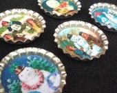 Happy Winter Snowmen Bottle Cap Magnets Set of 5