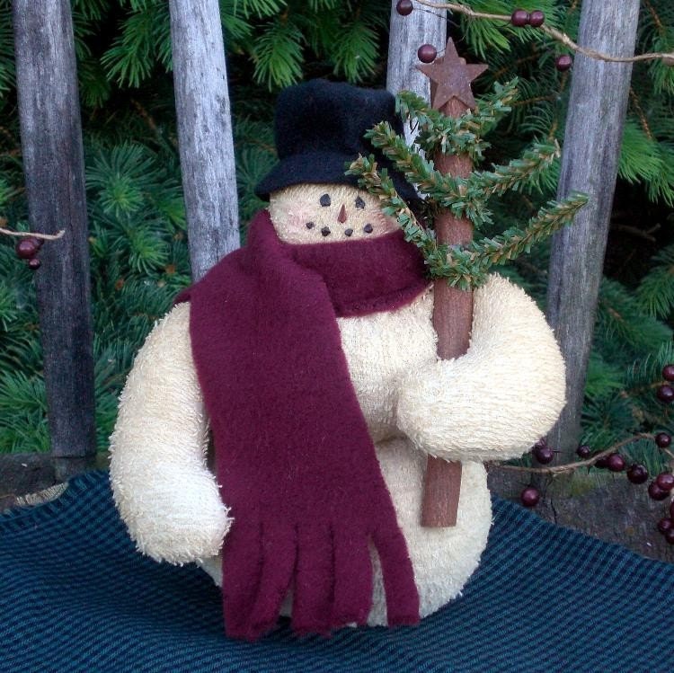 Mr Shivers, A Primitive Folk Art WInter Snowman With Christmas Tree