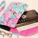 Custom Fit Cell Phone Case with coordinating keychain wristlet and inside pocket - pink flamingos