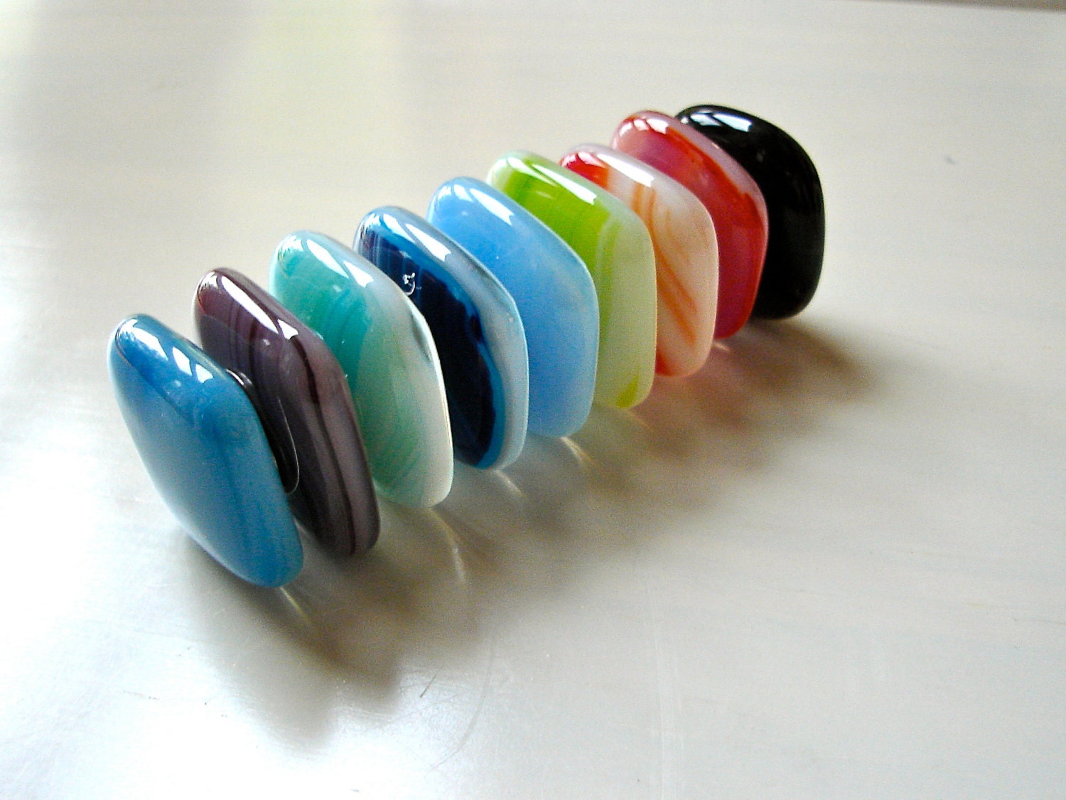 Assorted Colors of Streaky Fused Glass Magnets (set of 9 with tin)